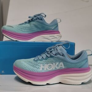 Hoka One One Bondi 8 Women's Teal and Lavender Athletic Shoes Size 7B